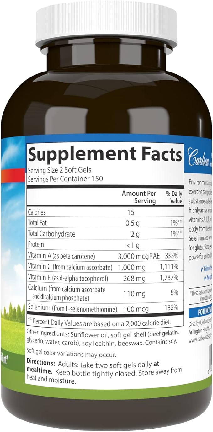 Carlson - ACES Vitamins A C E + Selenium Cellular Health &amp Immune Support Antioxidant 300 Softgels