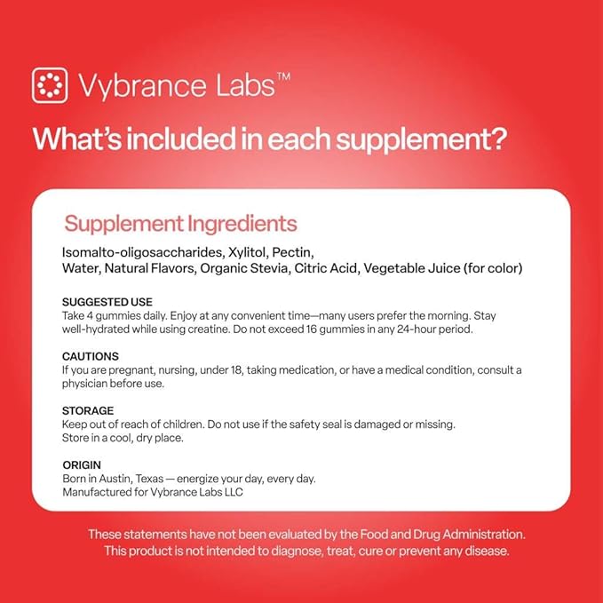 VYBRANCE LABS 3-in-1 Creatine Monohydrate Gummies | 5g Creatine + Taurine + Vitamin B12 | Muscle Strength Brain Energy &amp Focus | Sugar-Free Vegan | Men &amp Women | Watermelon