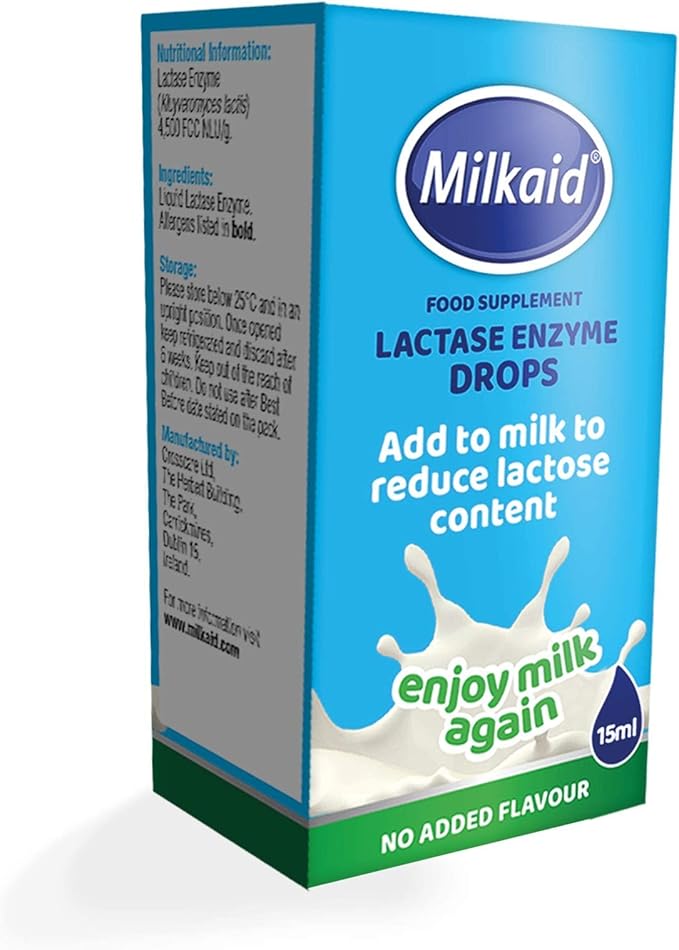 Milkaid Lactase Enzyme Drops Tablets for Lactose Intolerance Relief | Prevents Gas Bloating &amp Diarrhea | Dairy Digestive Supplement | 0.5 Fl Oz &amp 120 Raspberry Flavored Tablets