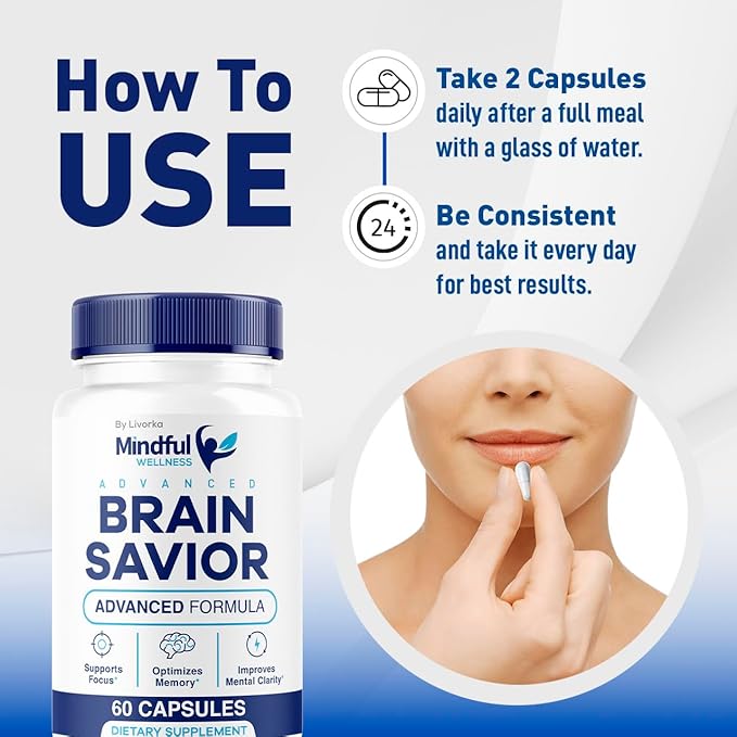 (2 Pack) Mindful Wellness Advanced Brain Savior Capsules Official Mindful Wellness Supplement Pills Mindful Wellness Support Capsules Premium Formula - All Natural Pills 120 Capsules for 2 Months