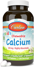 Carlson - Kid's Chewable Calcium 250 mg Highly Absorbable Bone &amp Teeth Support Optimal Wellness Natural Vanilla Flavor 120 Tablets