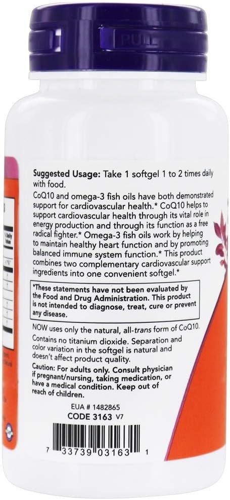 NOW Foods CoQ10 w/Omega 3 Fish Oils 60 mg 60 Sgels (Pack of 2)