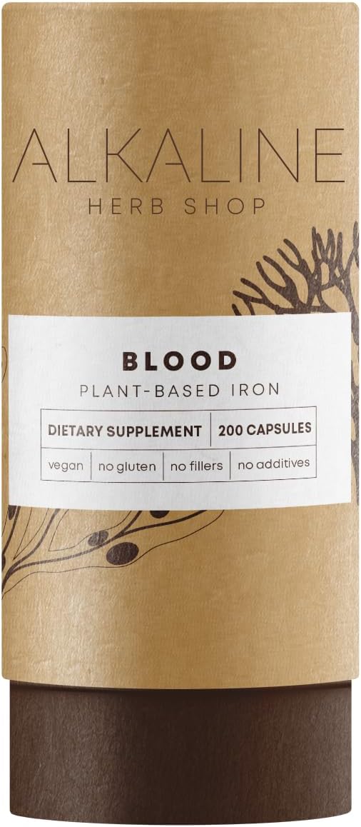 Alkaline Herb Shop Blood Supplement with Iron 200 Capsules - Supports Healthy Red Blood Cells Energy Hair Skin and Nails