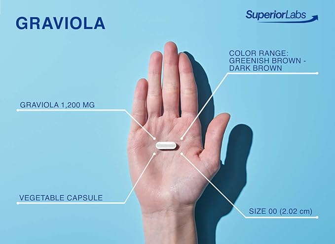 Superior Labs Graviola 1200mg Pure Natural Non-GMO Herbal Antioxidant Immune &amp Respiratory Support Promotes Healthy Skin Cell Growth &amp Balanced Mood High-Potency Extract 120 Veg Capsules