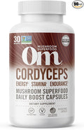 OM MUSHROOM SUPERFOOD Cordyceps Mushroom Capsules Superfood Supplement 90 Count 30 Days Organic Energy Supplement for Stamina and Endurance