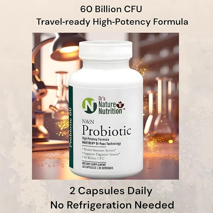 Dr's Nature &amp Nutrition Probiotic 60 Billion CFU with Clinically Studied Strains for Digestive &amp Immune Support - 60 Veggie Capsules