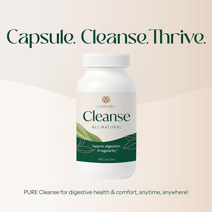 PURE Cleanse Capsules | Gentle Digestive Support for Women | Plant-Based Vegan &amp Non-GMO Formula | Supports Gut Health &amp Digestive Comfort | Clean Wellness Supplement | 60 Capsules (Pack of