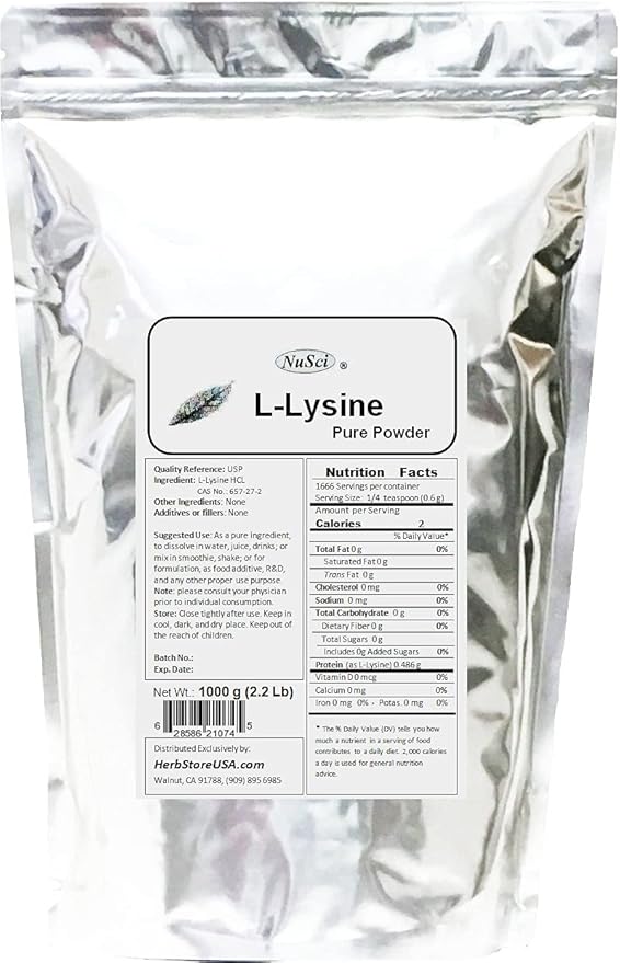 L-Lysine HCl Lysine Pure Powder (1000 Grams (2.2 lb))
