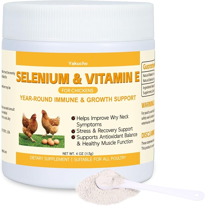 Selenium &amp Vitamin E Powder for Chickens | Poultry Nutrient Support Blend for Muscle Activity &amp Daily Balance | Feed Mix Additive for Chickens &amp All Poultry | 113g