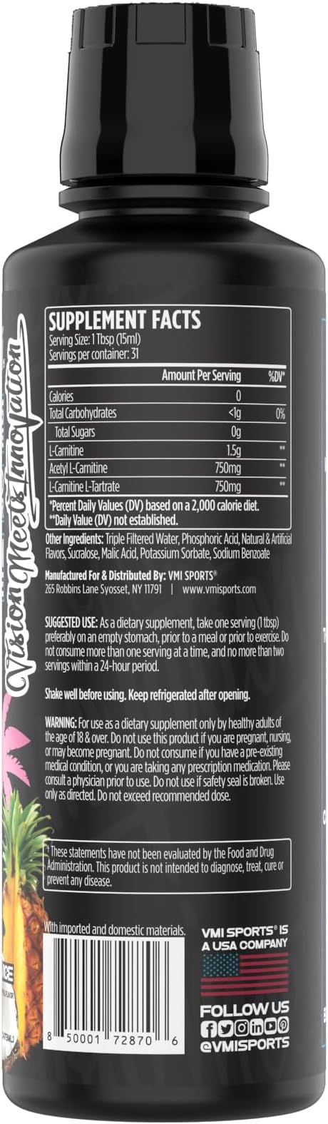 L-Carnitine 3000 Liquid | 3000 mg Carnitine Supplement | Zero Calorie Zero Sugar Keto Friendly for Men and Women – Great Tasting| 31 Servings (Miami Vice 16 fl. oz.)