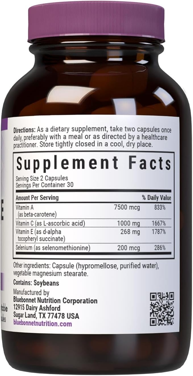 Bluebonnet Beta Carotene C and E Plus Selenium Vegetarian Capsules 60 Count