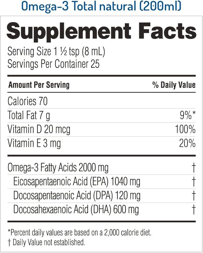 NORSAN Omega-3 Total Liquid Fish Oil – High-Dose 2000mg Omega-3 per Serving | Supports Heart Brain &amp Vision* | Friend of the Sea Certified | 6.8 fl oz Bottle (200ml)