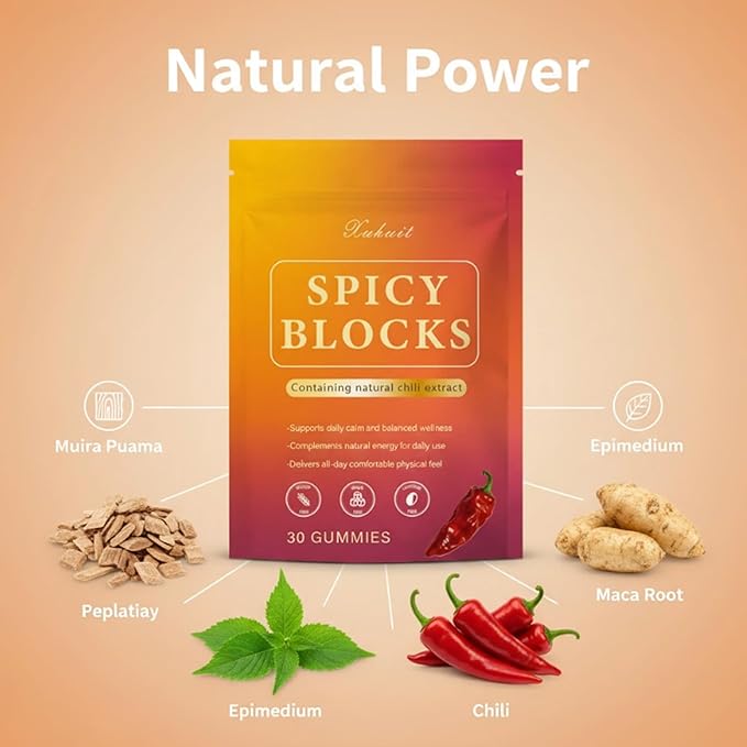 Spicy Blocks for Couples-with Chili Pepper  Maca Root &amp Epimedium Extract | Supports Emotional Warmth &amp Daily Comfort | Peach Flavor Mild Spicy Kick Vegan-Friendly No Artificial Additives