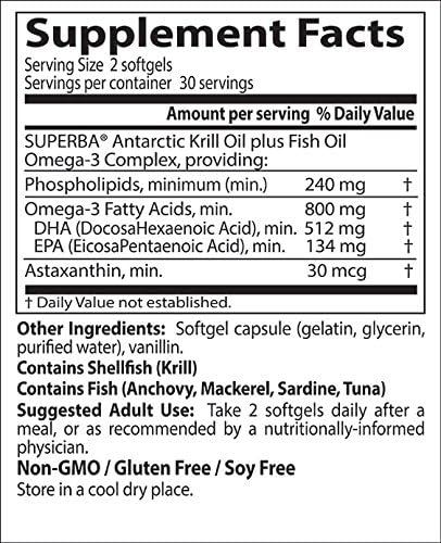 Doctor's Best Antarctic Krill Oil Plus Omega 3s - Krill Supplement for Men &amp Women Enhanced with Fish Oil Contains Omega-3 Fatty Acids DHA &amp EPA Supports Brain &amp Heart Health - 60 Ct S