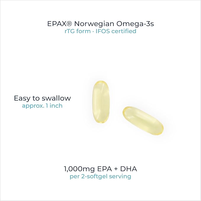 EPAX® Norwegian Omega-3 Fish Oil - 1000mg EPA &amp DHA rTG Form for Superior Absorption IFOS Certified No Fishy Burps Third-Party Tested Heart Brain &amp Joint Support - 120 Softgels
