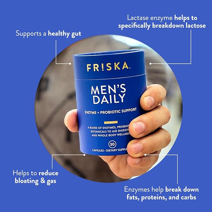 FRISKA Mens &amp Nightly Probiotic Bundle | Digestive Enzymes &amp Probiotics Supplement | Male &amp Nightime Digestion &amp Bloating Support | 30 Capsules per Bottle