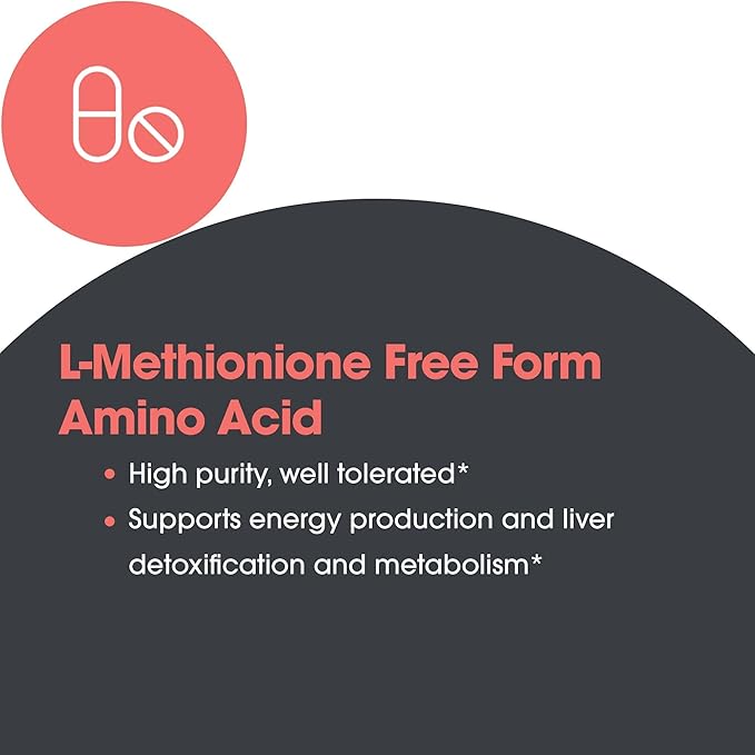 Allergy Research Group L-Methionine - Liver and Energy Support Free Form Amino Acid 500mg Supplement Pure Vegetarian Capsules - 100 Count