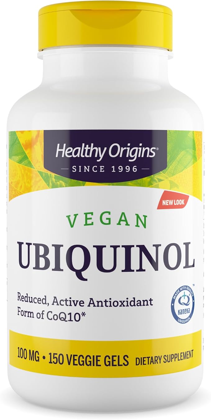 Healthy Origins Vegan Ubiquinol (Active Form of CoQ10) 100 mg - Kaneka Ubiquinol Supplements for Heart Health &amp Antioxidant Support - Gluten-Free &amp Non-GMO Supplement - 150 Veggie Gels