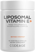 Codeage Liposomal Vitamin E Supplement - All Vitamin E Tocopherols - 3-Month Supply - Alpha Tocopherols Beta Gamma and Delta - Liposomal Mixed Tocopherols - Non-GMO Phospholipid - 90 Capsules