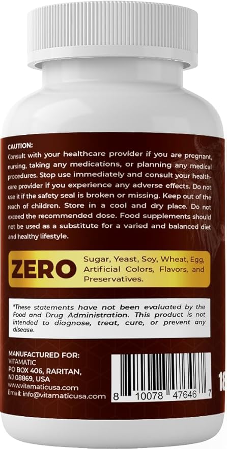 Vitamatic Grass-Fed Beef Heart with Liver 180 Capsules – Freeze-Dried Non-GMO Bovine Liver Supplement – Pasture-Raised Glandular-Based Formula