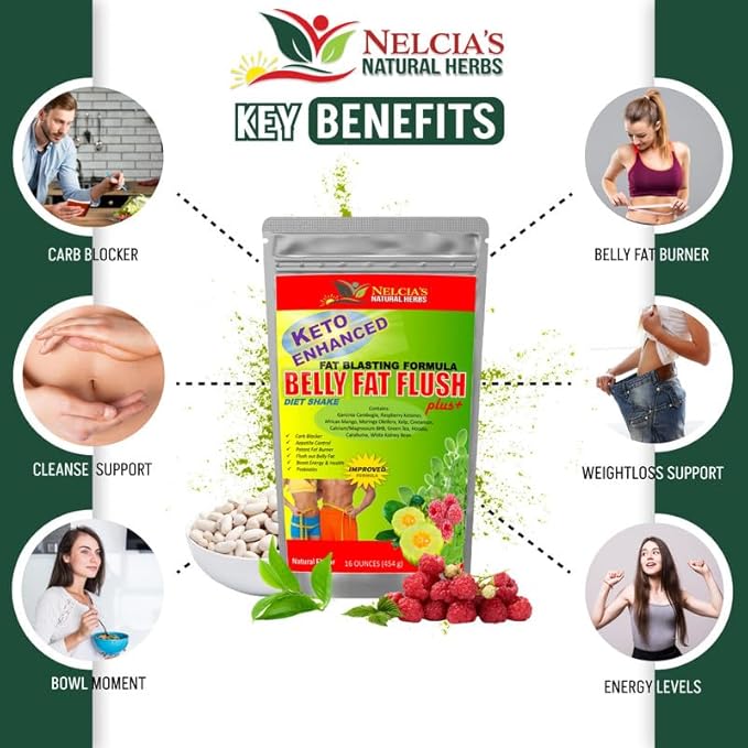 NELCIA'S NATURAL HERBS Belly Fat Burner for Men &amp Women | Probiotics &amp Appetite Suppressant for Weight Loss Supplement Powder| Metabolism Booster Raspberry Ketones Green Tea|16 oz 30 Servings