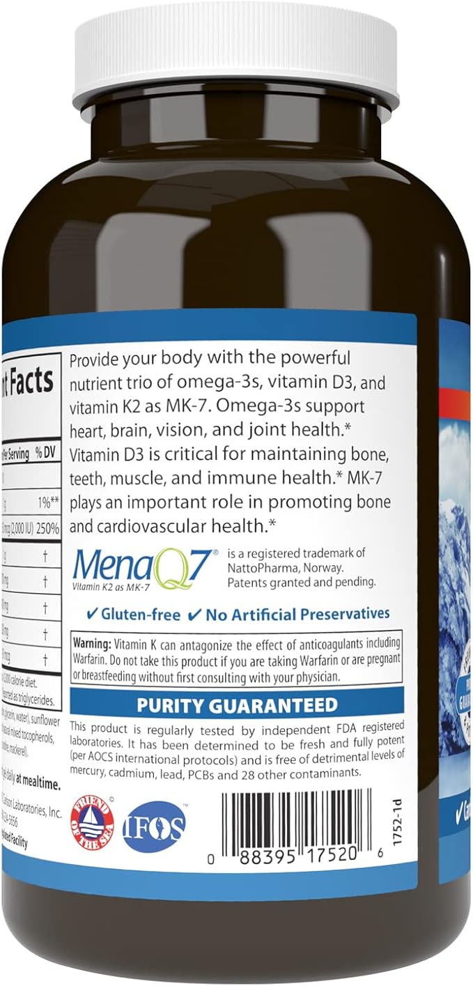 Carlson - Elite Omega-3 Plus D &amp K 700 mg Omega-3s + D3 &amp K2 Function Bone Health &amp Immune Support Lemon 180 Softgels