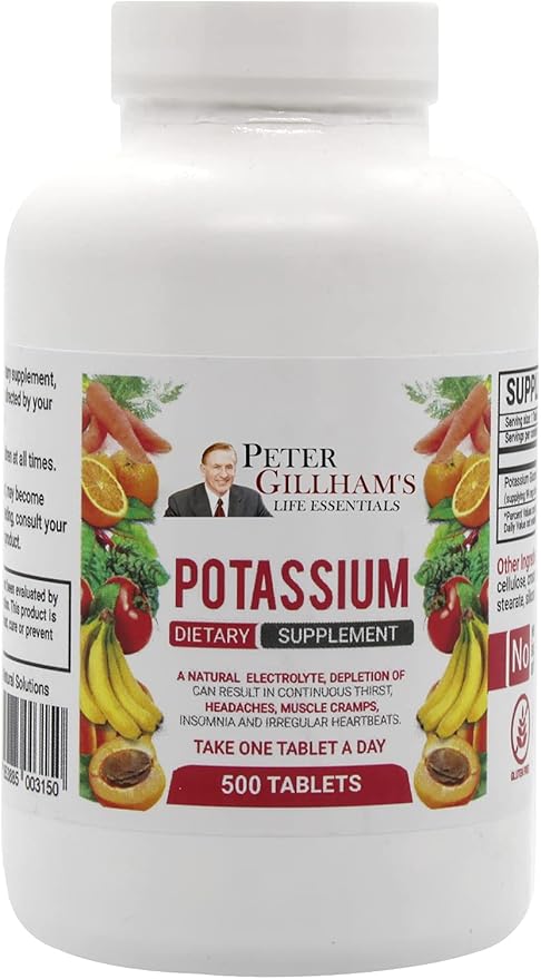 Peter Gillham’s Life Essentials Potassium Gluconate tablets 595mg 500 Tablets Support Electrolyte Balance Made in USA (Package May Vary)