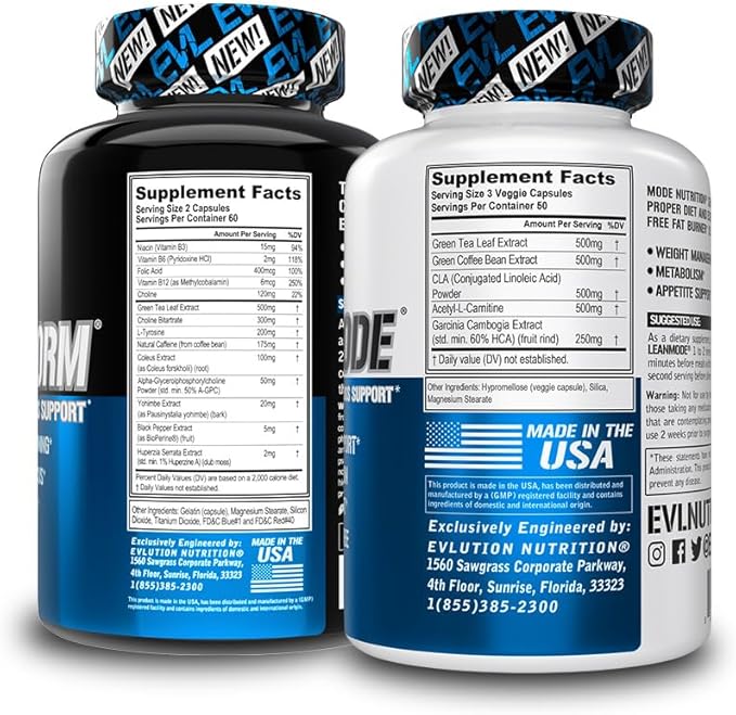 EVL Weight Loss Support Stack - Trans4orm Thermogenic Fat Burner &amp Metabolism Support Pills with Green Coffee Bean Extract and Forskolin Plus LeanMode Non-Stimulant