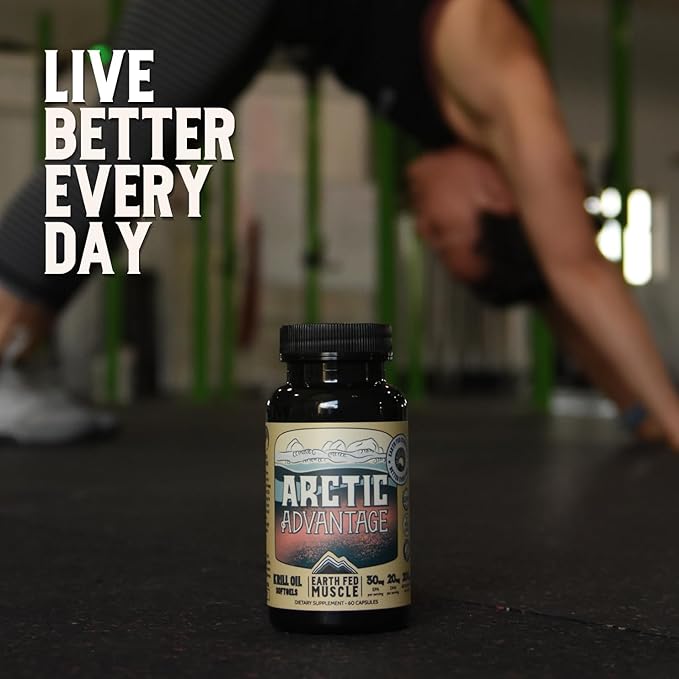Earth Fed Muscle Arctic Advantage Krill Oil 500mg softgels Omega-3 DHA &amp EPA for Heart Brain Eye &amp Joint Health Support No Fishy Aftertaste Non-GMO Gluten-Free Antartic Krill Oil - 60 Ca