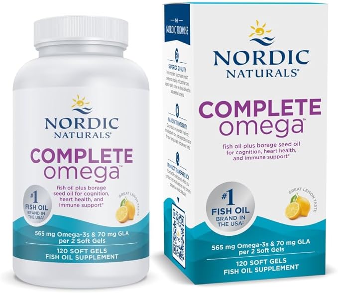 Nordic Naturals Complete Omega Lemon Flavor - 120 Soft Gels - 565 mg Omega-3 - EPA &amp DHA with Added GLA - Healthy Skin Cognition Positive Mood - Non-GMO - 60 Servings