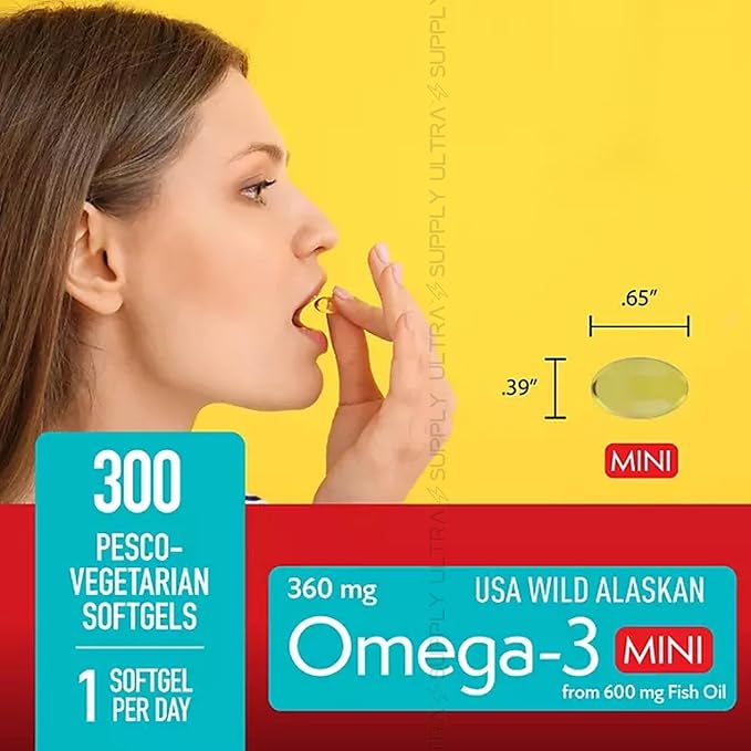 Members Mark Omega-3 Mini Softgels (300 Count.) 360mg – Easy-to-Swallow Fish Oil with DHA &amp EPA – Heart &amp Brain Support – No Fishy Aftertaste