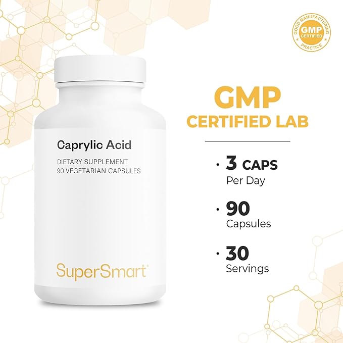 Supersmart Caprylic Acid Supplement 1350mg per Day (from MCT Oil) - Medium-Chain Triglycerides Saturated Fatty Acid - Octanoic Acid | No-GMO &amp Gluten Free - 90 Vegetarian Capsules