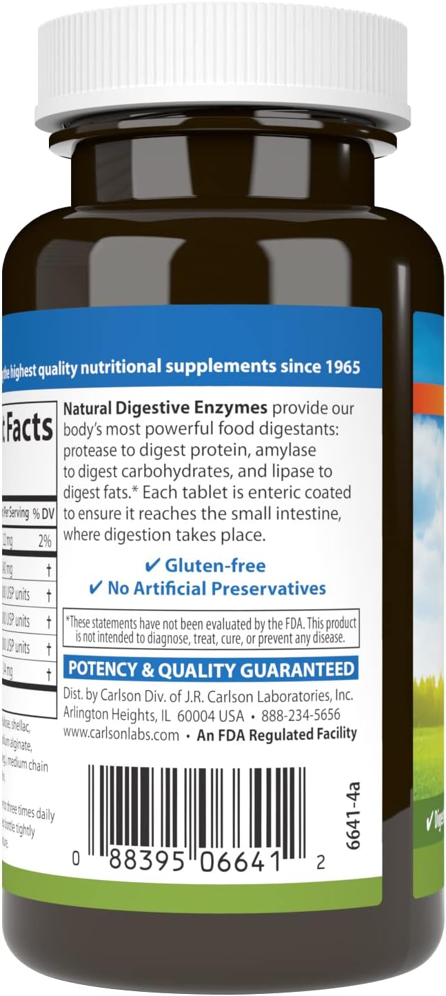 Carlson - Natural Digestive Enzymes Digestive Aid #34 with Protease Amylase &amp Lipase Digestive Support Nutrient Absorption &amp Optimal Wellness 100 Tablets