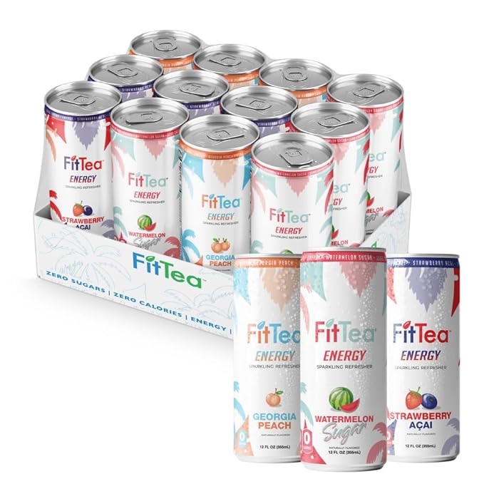 FitTea Healthy Energy Drink 12 Fl Oz - Endless Summer Variety Pack (12 Pack) - Natural Green Tea Energy Drinks Sugar Free