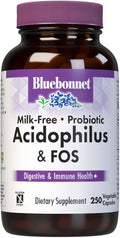 Bluebonnet Nutrition Milk-Free Probiotic Acidophilus &amp FOS Digestive Health* Immune Health* Gluten-Free Soy-Free Dairy-Free 250 Vegetable Capsules 250 Servings