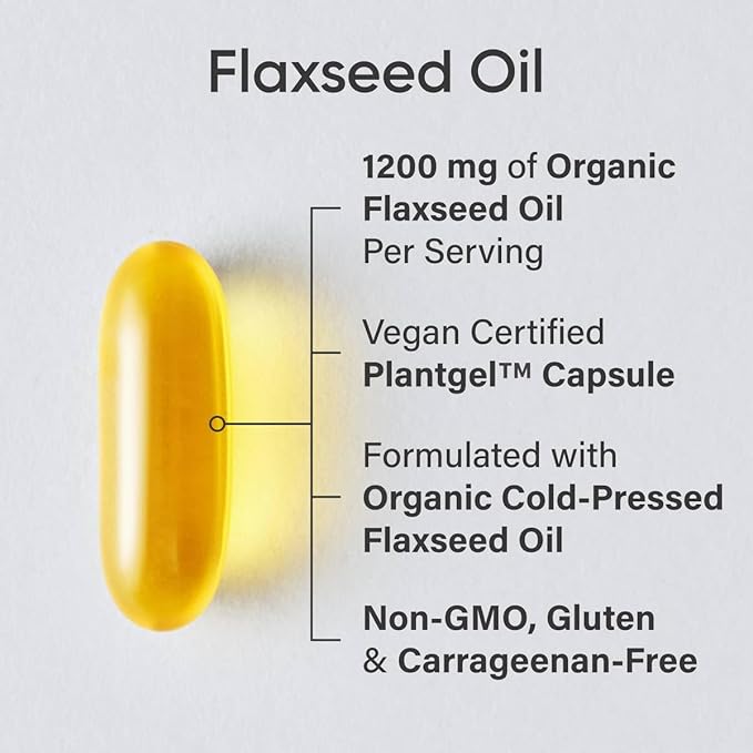 Sports Research Vegan Flaxseed Oil (1200mg) Herbal Supplement with Plant-Based ALA Omega 3 - Vegan Certified &amp Non-GMO Verified - Gluten Soy &amp Carrageenan Free (180 Veggie Softgels)