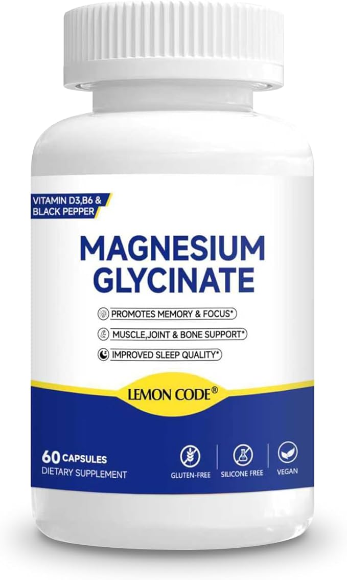 Magnesium Glycinate High Absorption Magnesium Complex with Vitamin D3 &amp B6 Supports Relaxation Muscle Function &amp Heart Health Vegan Non-GMO 60 Capsules