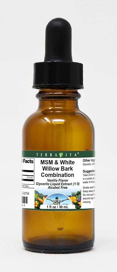 MSM &amp White Willow Bark Combination Glycerite Liquid Extract (1:5) - Vanilla Flavored (1 oz ZIN: 522754) - 3 Pack