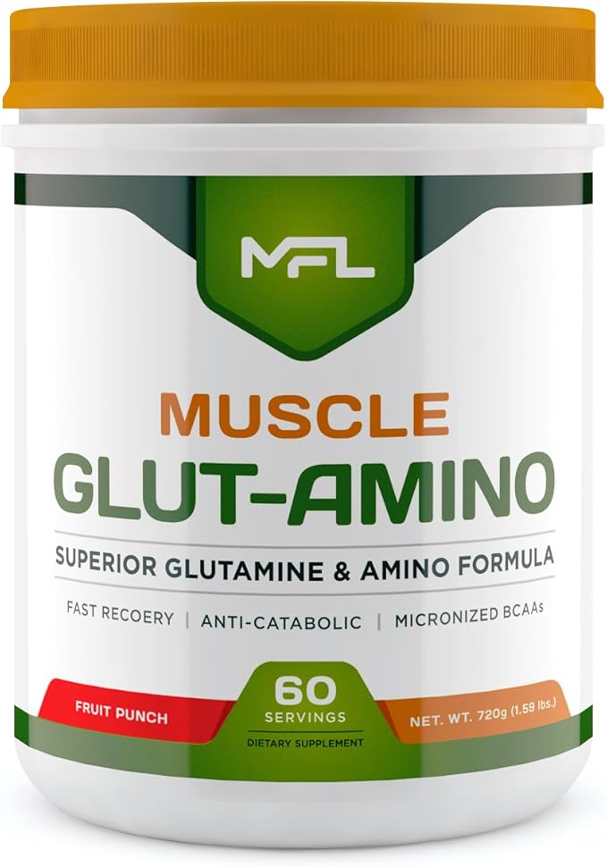 MFL Muscle Glut-Amino | Glutamine Complex | Amino Complex | 0 Sugar | Sweetened with Stevia | All-Natural | 60 Servings (Fruit Punch)