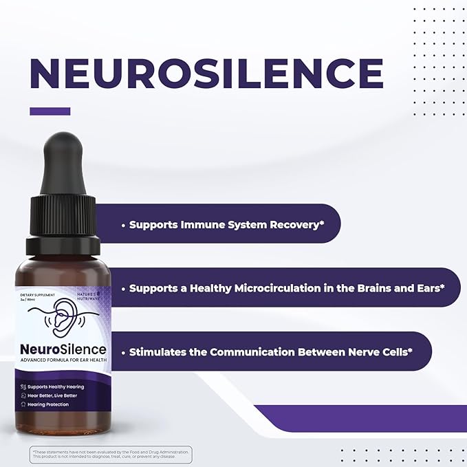 NeuroSilence Liquid Drops – Natural Botanical Blend – Non-GMO Easy-to-Use Daily Formula – Made in USA GMP-Certified Facility – 2oz Bottle 60 Servings 3 Month Supply