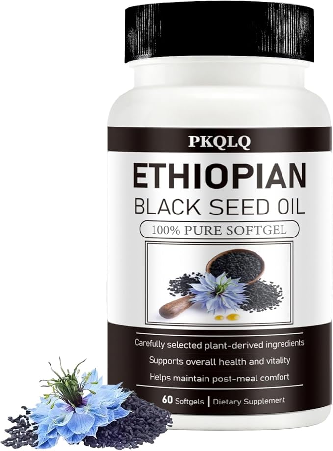 Organic Ethiopian Black Seed Oil Softgels 60 Count - Cold-Pressed with Occurring Thymoquinone Plant-Based for Daily Wellness (1)
