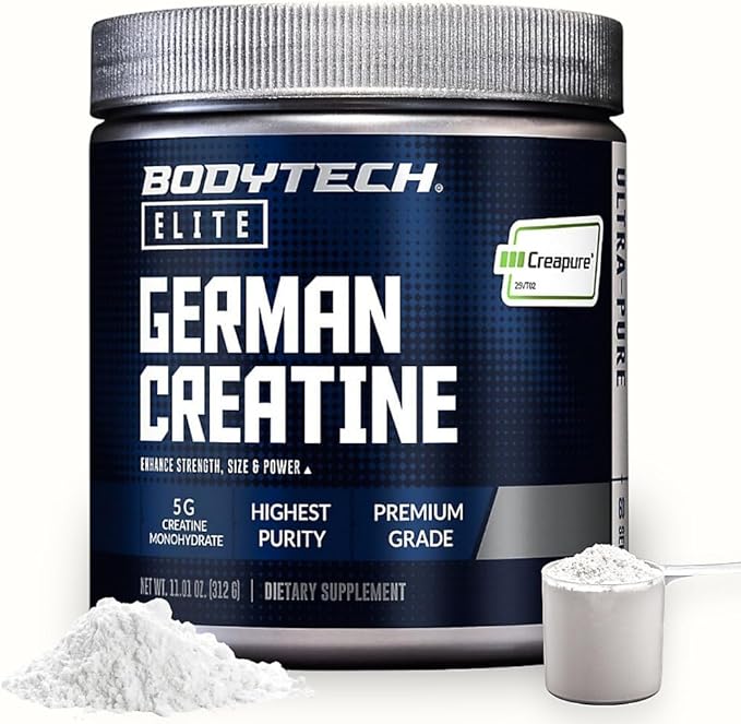 BodyTech Elite German Creatine with Creapure® Creatine Monohydrate Powder for Strength Size &amp Power 5g per Serving Unflavored Gluten Free 11.01 oz 60 Servings