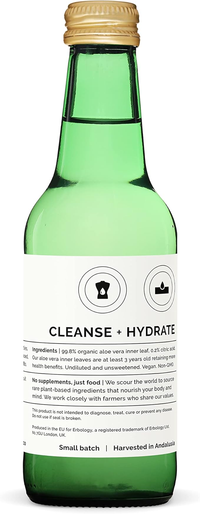 100% Organic Aloe Vera Juice 8.5 fl oz - Supports Immunity &amp Gut Health - Straight from Farm in Spain - Undiluted - No Added Sugar or Artificial Preservatives - Non-GMO - Recyclable Glass Bottle