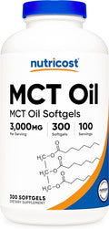 Nutricost MCT Oil Softgels 1000mg 300 SFG (3000mg Serv) - Great for Keto Ketosis and Ketogenic Diets