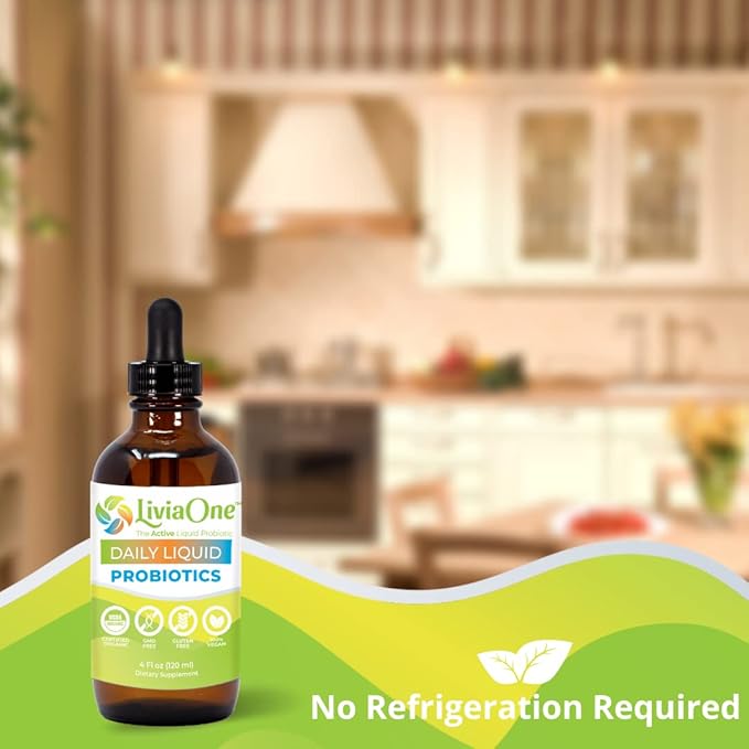 LiviaOne Daily Liquid Probiotics USDA-Certified Organic Probiotics Allergen- and Gluten-Free Vegan Probiotic for Women and Men Non-GMO and Raw 2 Fl Oz (Pack of 1)