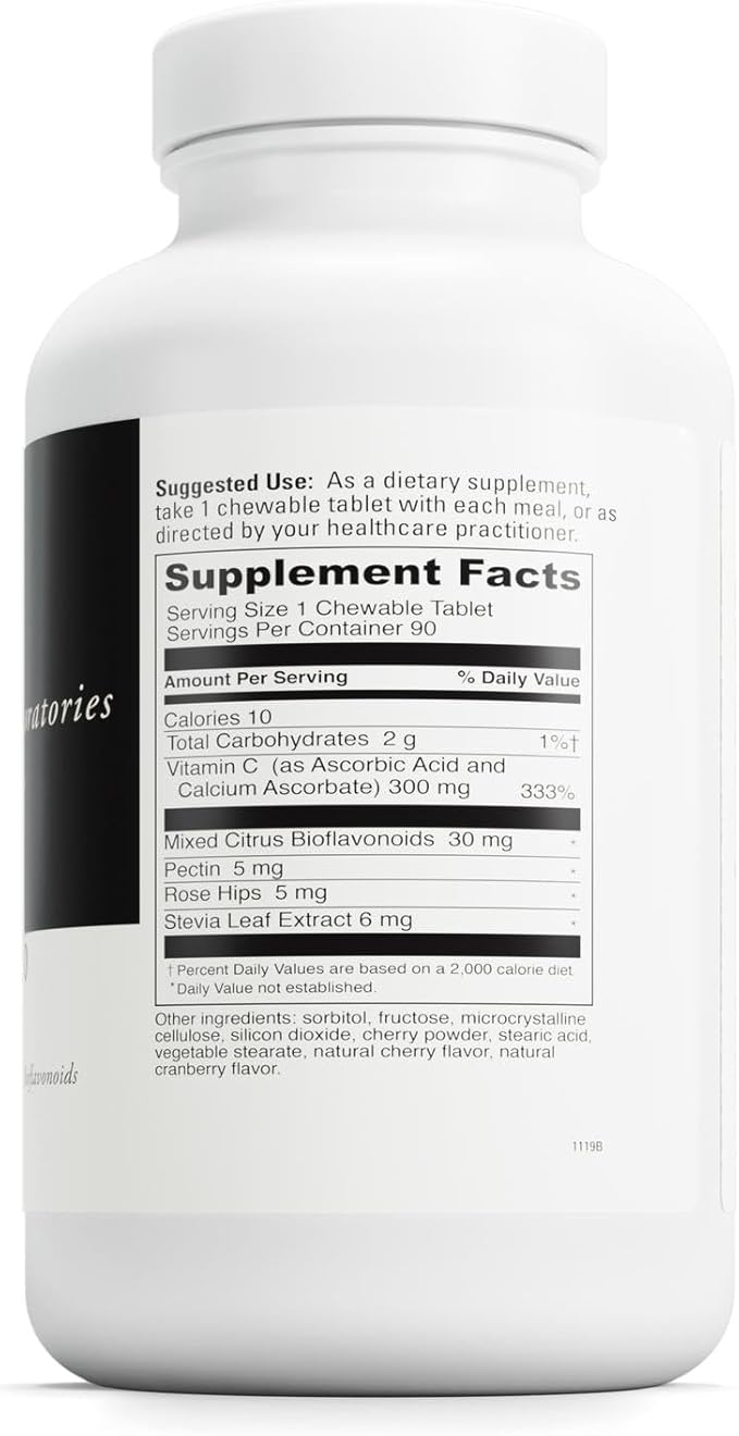 DaVinci Labs Chewable C-300 - Vitamin C Supplement to Support Immune Health Cholesterol and Collagen Production - With Vitamin C Pectin and More - Gluten-Free - Cherry Flavor - 90 Vegetarian Tablets