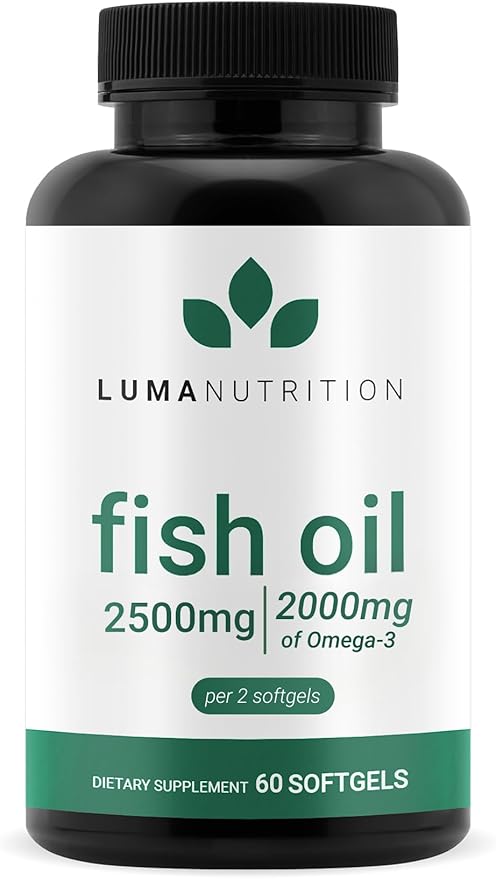Luma Nutrition Omega 3 Fish Oil Supplement - Extra Strength 2500mg Per Serving - 2000mg EPA &amp DHA Per Serving - Brain and Heart Health - 60 Softgels 30 Servings