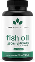 Luma Nutrition Omega 3 Fish Oil Supplement - Extra Strength 2500mg Per Serving - 2000mg EPA &amp DHA Per Serving - Brain and Heart Health - 60 Softgels 30 Servings