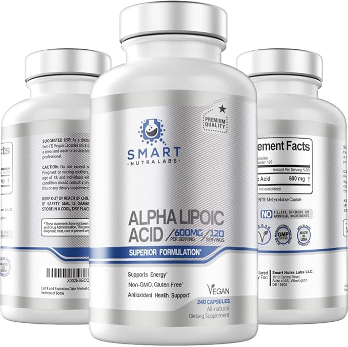 Alpha Lipoic Acid 600mg Per Serving 240 Vegan Capsules- Gluten Free Pure Non-GMO ALA- Supports Energy &amp Anti Oxidant