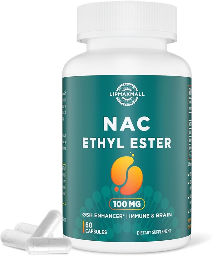 lipmaxmall N-Acetyl Cysteine Ethyl Ester 100mg-More Absorption Than 1000mg NAC-with Glycine 600mg-Benefit Glutathione-Good for Immune System &amp Antioxidant for AdultsNACET(60 Capsules-1 Pack)